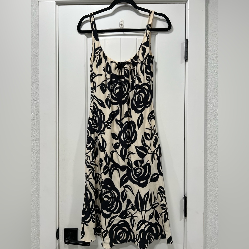 YTK 100% Silk Black Flower Printed Midi Dress Size 6. - Picture 4 of 12